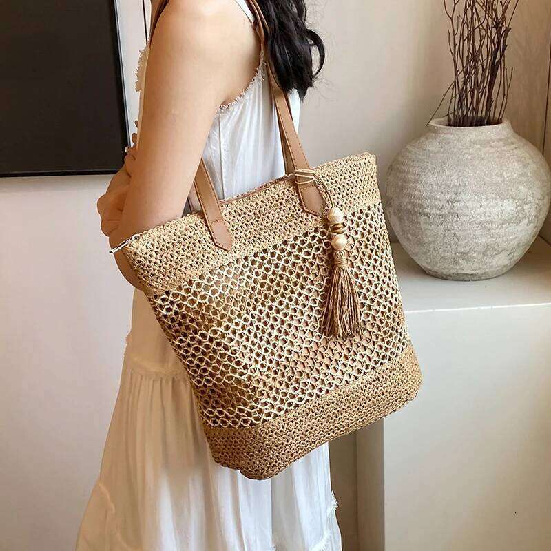 Summer for Women High Quality Rattan Shoulder Bag Travel Handmade Woven Beach Handbags Female Large Capacity Totes XJ260130