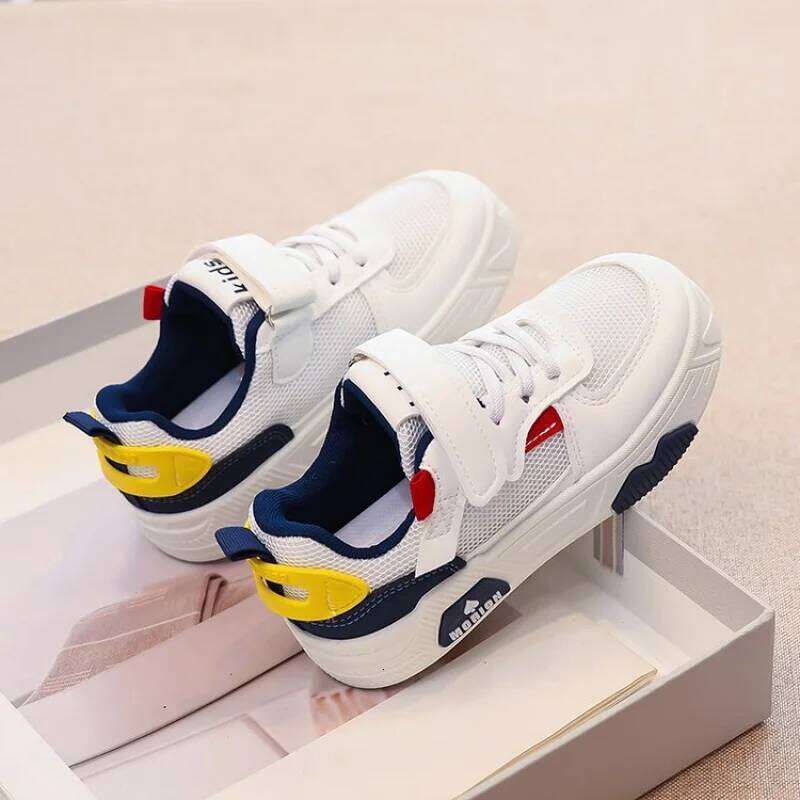 2025 Spring/Autumn Kids Breathable Patchwork Sneakers Leather & Mesh Upper, Anti-Slip Sole, Casual Shoes for Boys and Girls Y260128