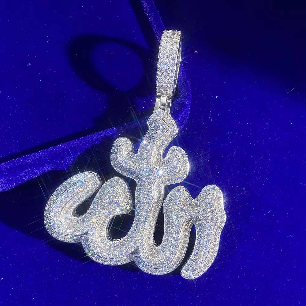 Best Selling Hiphop Wholesale Jewelry Factory Religious 3D Effect Silver Moissanite Allah Arabic Pendant for Men