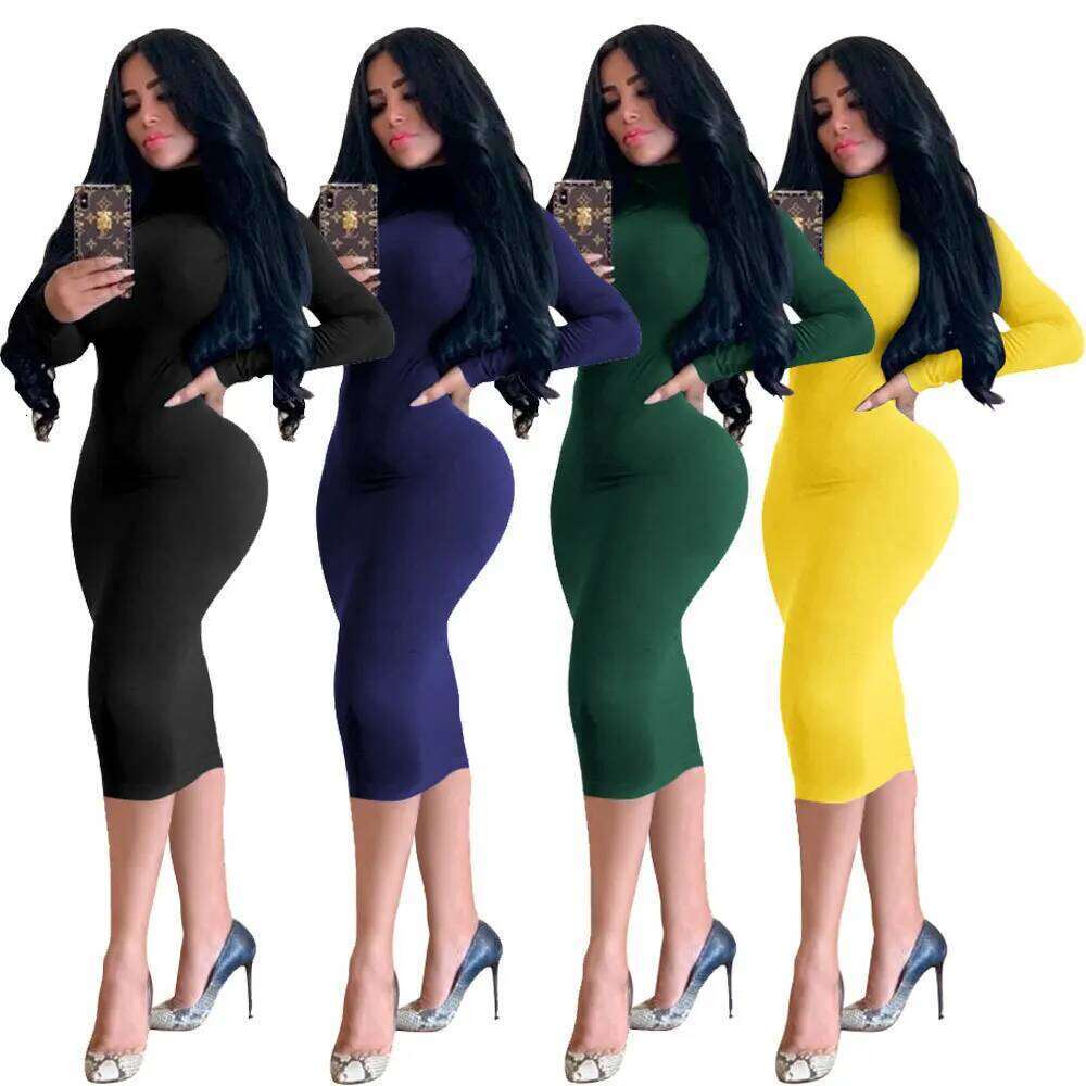 Fashion Solid Color Bodycon Turtleneck Dresses For Women Autumn Winter New Sexy Wrap Hip Slim Elegant Ladies Vestidos Streetwear XJ260131