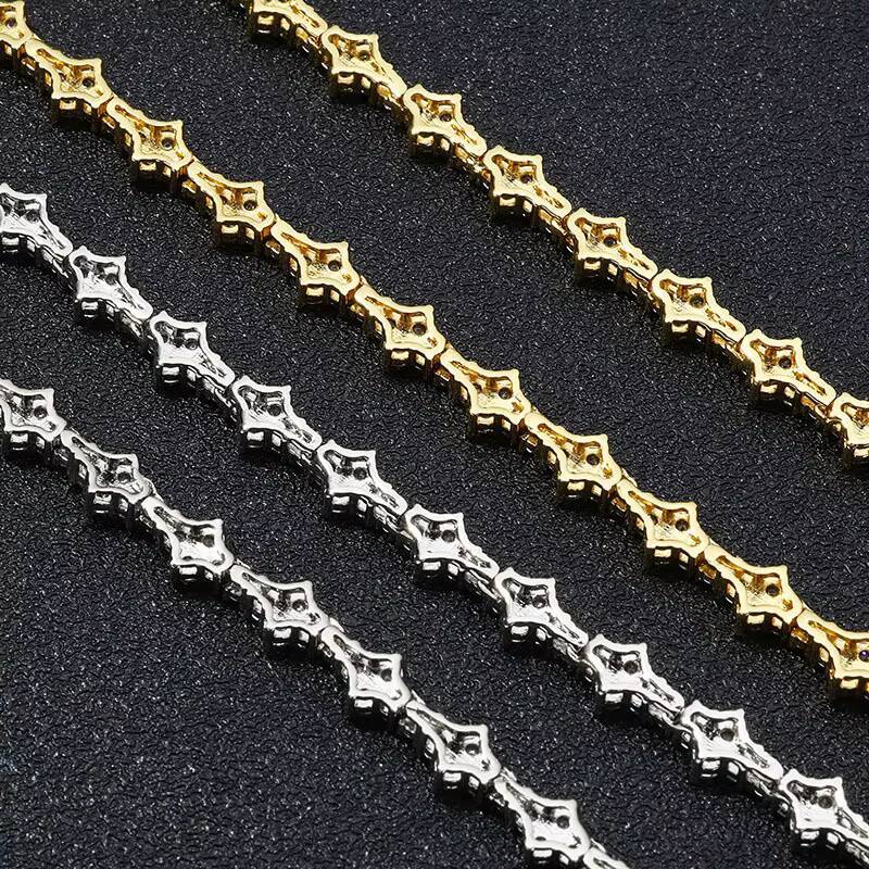 Hip-Hop Mens Womens 925 Sterling Silver VVS Moissanite Diamond Clover Cross Tennis Chain Bracelet Necklace Elegant Bangle