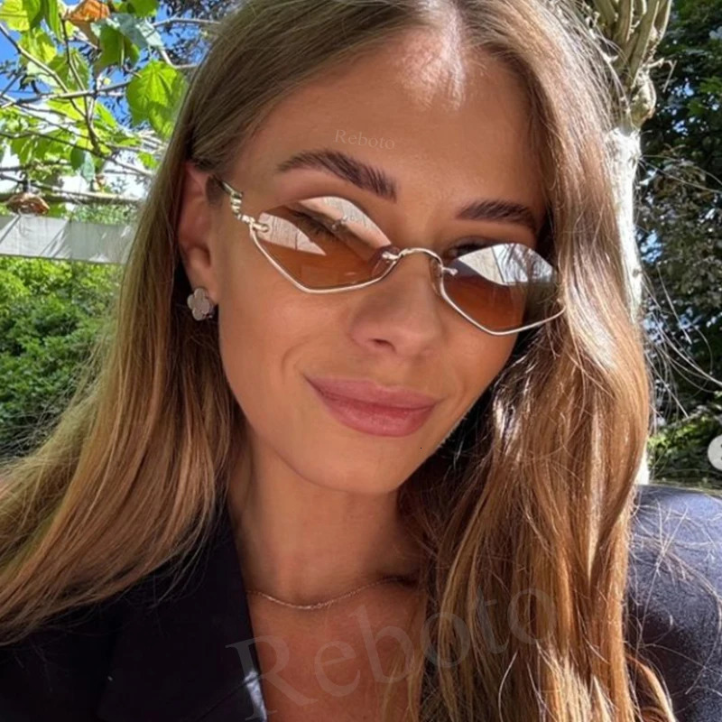 Fashion Small Polygonal Sunglasse Metal Half Frame Sun Glasses Ladies Hipster sexy Cat Eye Shades Vintage 260120