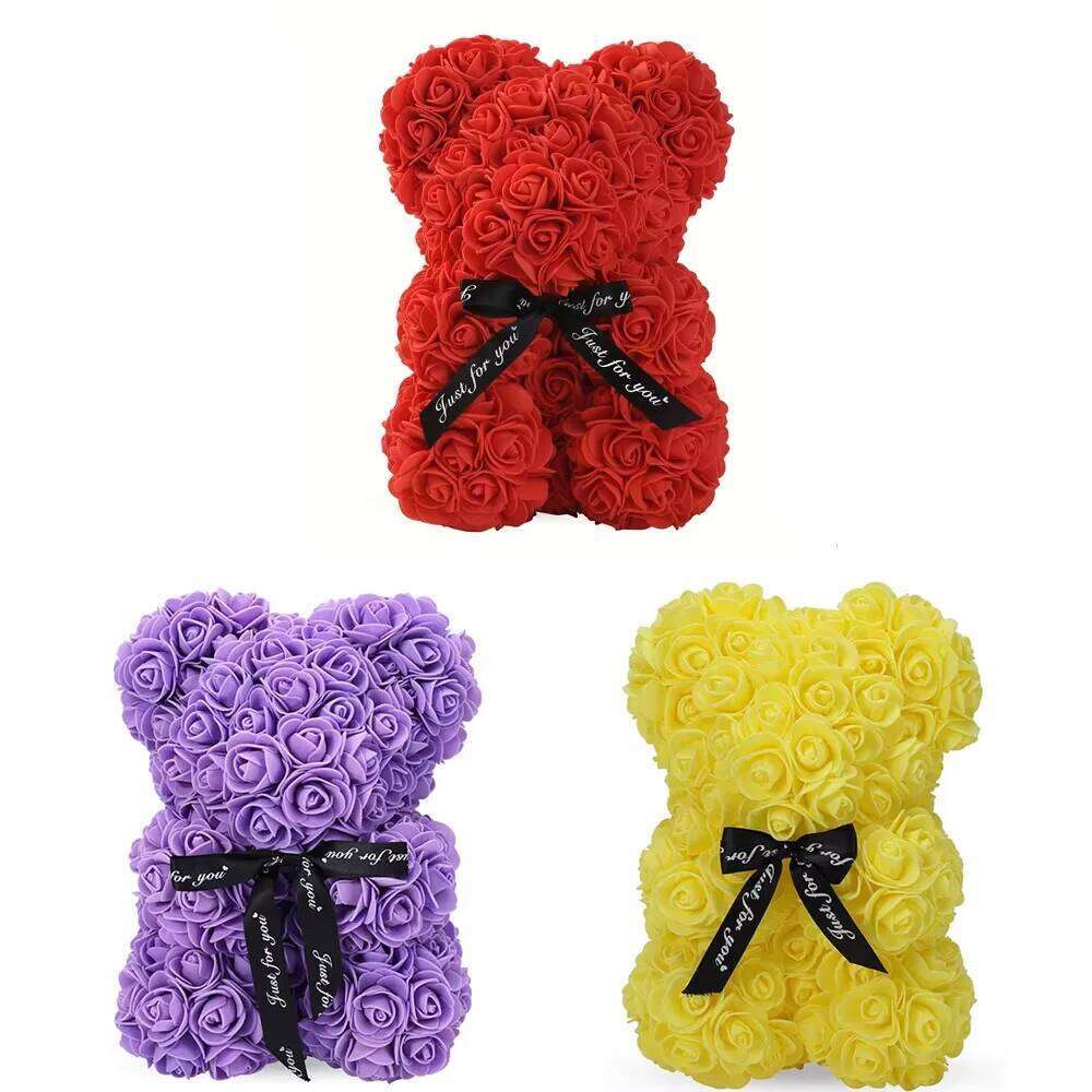 Romantic Valentine's DayCreative Eternal Christmas Rose Hug Bear Wedding Flower Decoration Gift Y260131