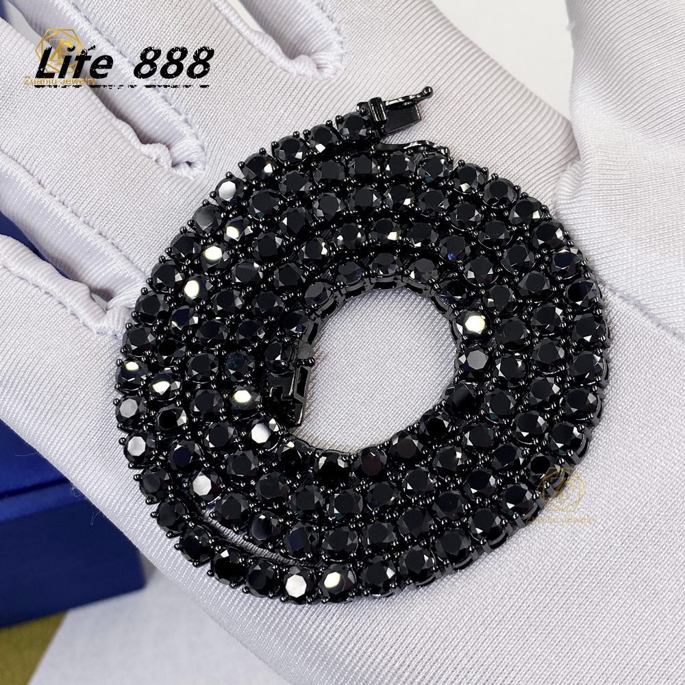 Wholesale 925 Silver Round Shape High Quality 2mm 3mm Black Mossanite Diamond Tennis Chain Bracelet Fashion Jewelry for Lady
