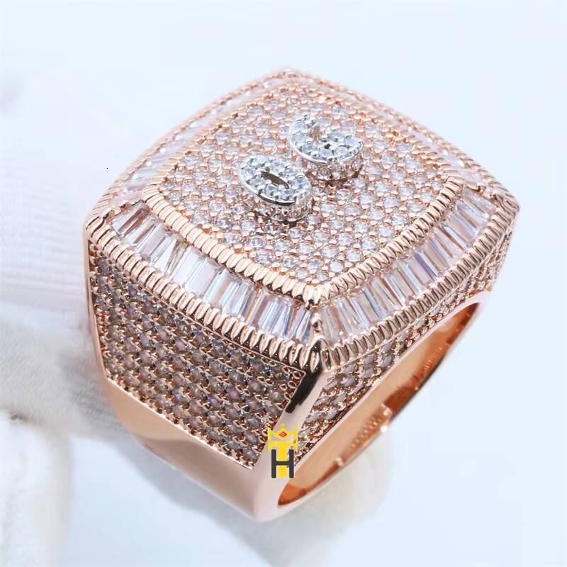 Hip Hop Bling Nano vvs moissanite Micro Pave Silver Diamond Ring Men baguette Rings 925 Silver Championship Ring