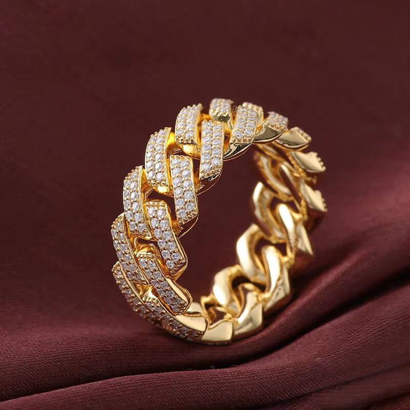 Real Solid 18k Gold Ring Ice Hiphop Style Nugget Ring Street Fashion Non Tarnish Rings Moissanite Ring for Fine Men Hiphop Ring