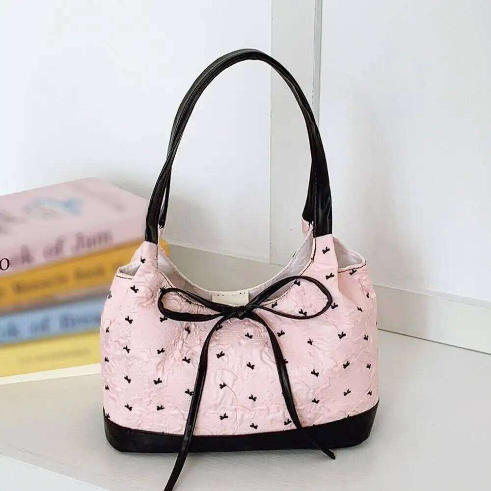 Sweet Single Shoulder Bow Print Tote Fashion Underarm Bag Protable Casual Commute Niche Handbags XJ260130