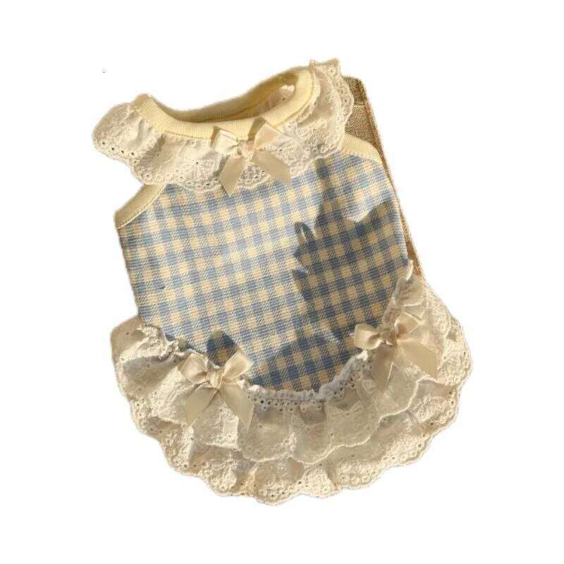 Thin Pretty Plaid Suspenders Pet Dog Summer Lace Teddy Pomeranian Princess Skirt Puppy Cute Prom Dress H260129