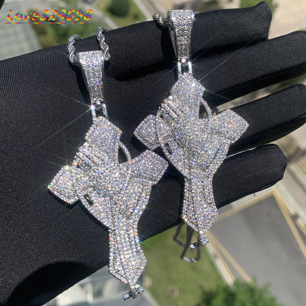 Bling SIlver Hip Hop Men Jewelry Micro Pave Moissanite Praying Hands Cross Pendant Necklace