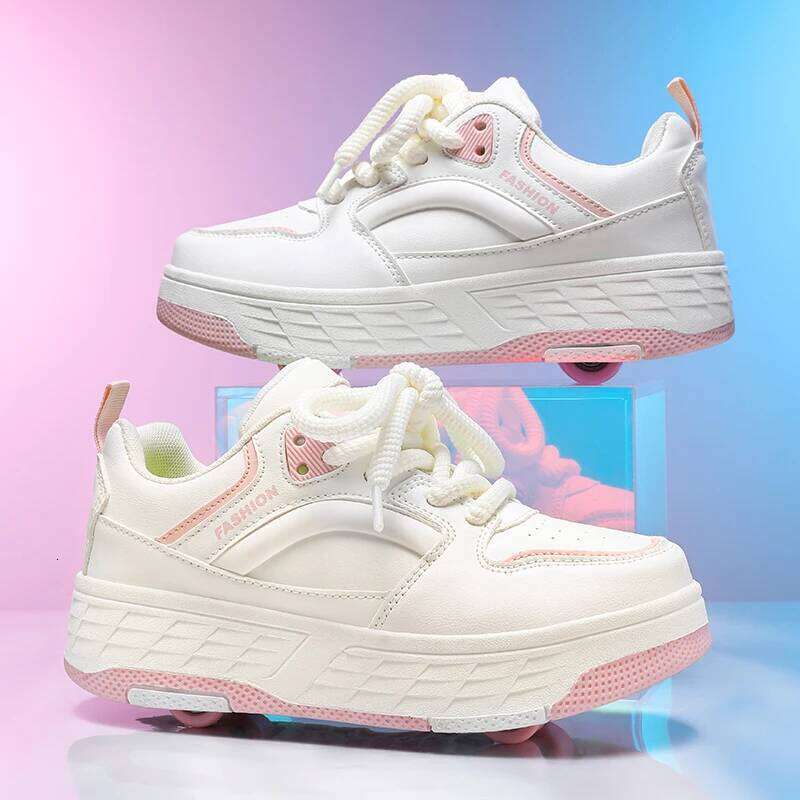 Children Roller Skating Four Wear Resistant Fashion Leather Breathe Sports Entertainment Wheel Shoes for Kids Y260128