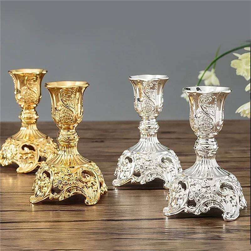 2pcs Retro Candlestick Gold Silver Holder Wedding Centerpieces Candle Holders Banquet Dinning Table Decorations Ornaments Y260131