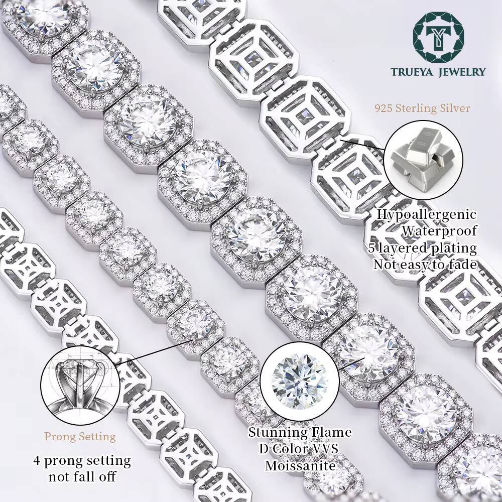 8/11mm Iced Out Silver Square Tennis Cuban Chain Bracelet 1 Row Clustered Diamond Tennis Bracelet Hip Hop Jewelry for Men