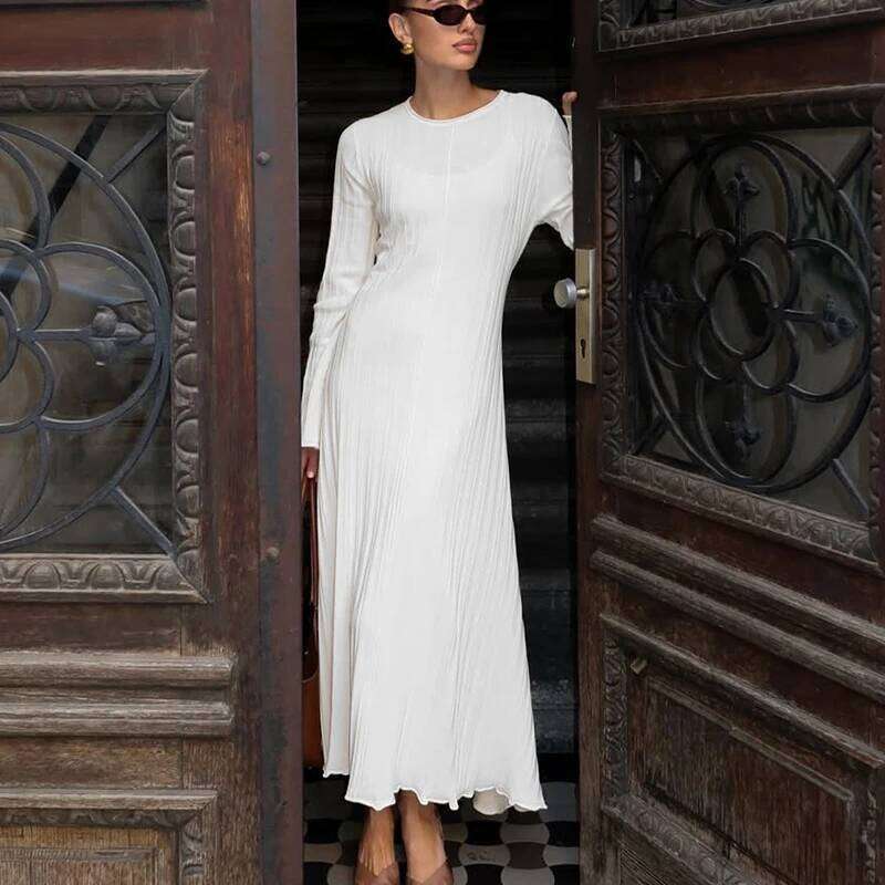 Fashion Knitted Long Female Casual Retro High Waist Rib Sweater Bodycon Dress Lady Holiday Party Outfits 2025 New XJ260131