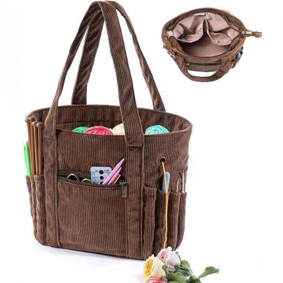 Women's Yarn Tote Corduroy DIY Knitting Large Capacity Crochet Tools Wool Storage Bag