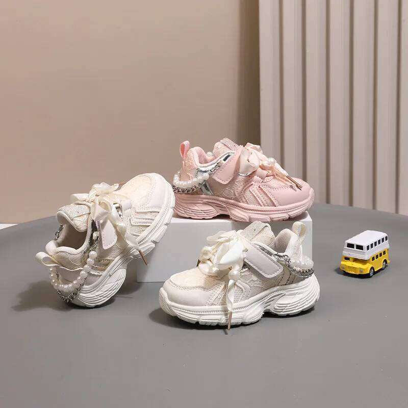 Children's 2025 New Toddler Girls Sport Shoes Pearl Soft Sole Breathable Outdoor Tennis Fashion Kids Sneakers EU21-30 Y260128