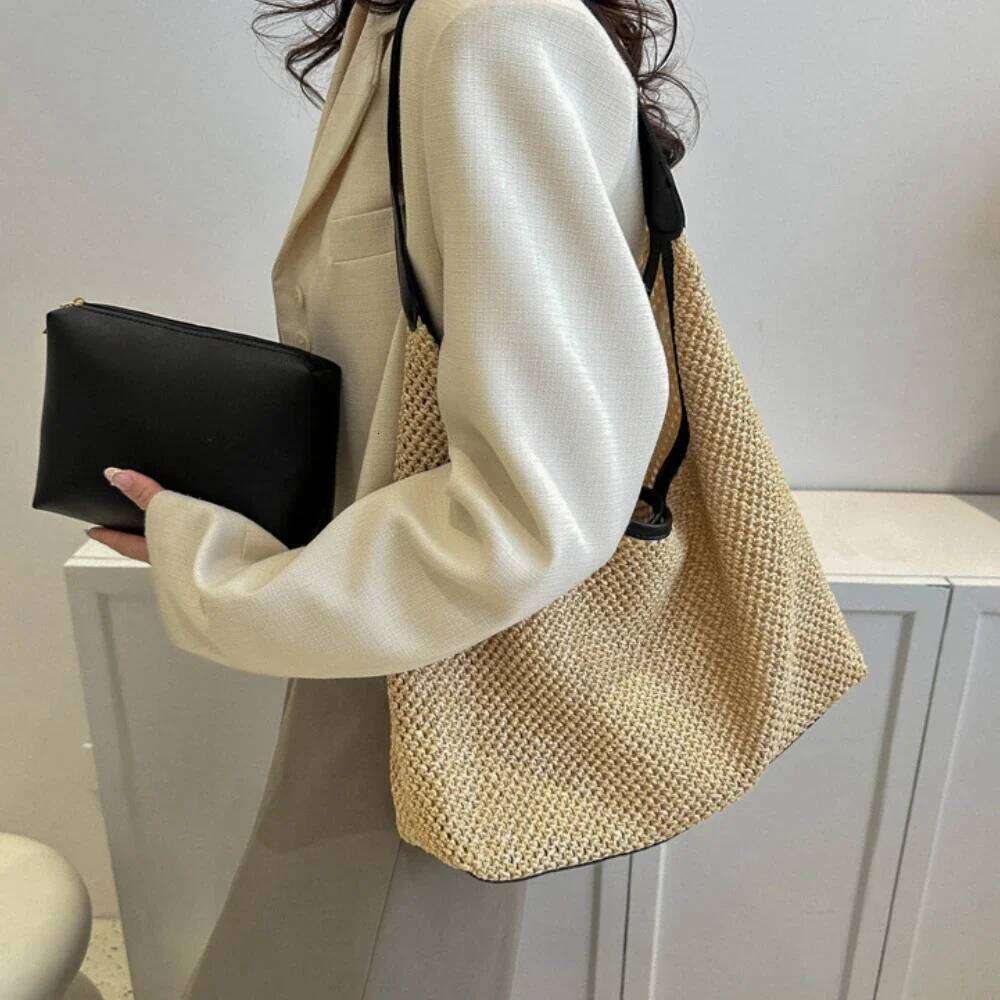 Casual Summer Popular Woven Mother-in-law 2024 Fashionable One-shoulder Seaside Travel Beach Straw Bag Women Handbags