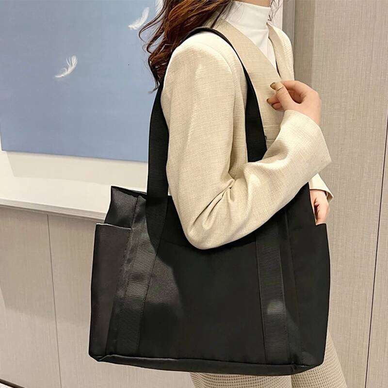 Nylon Simple Women Large Capacity Tote Shopper Solid Color Travel Shoulder Bag