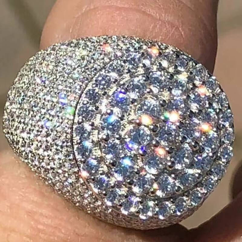 New Fine Hip Hop Jewelry Luxury Glaring Cool 925 Sterling Silver Iced Out Paved VVS Moissanite Diamond Men Ring for Party Gift