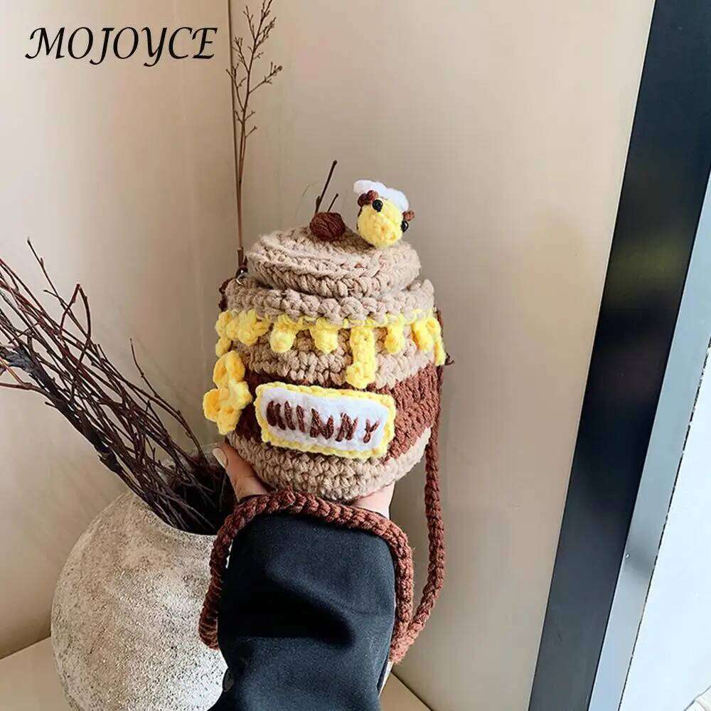 Woven Crossbody Bags Cartoon Coin Purse Cute Honey Jar Handbags for Women Work Shopping Travel XJ260131