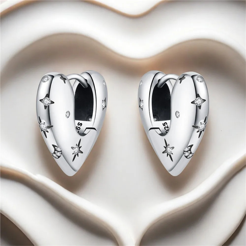 925 Sterling Silver Star Moon Heart Shape Earrings Jewelry Versatile Hoop Earrings For Women Jewelry Fine Birthday Party Gifts 260126