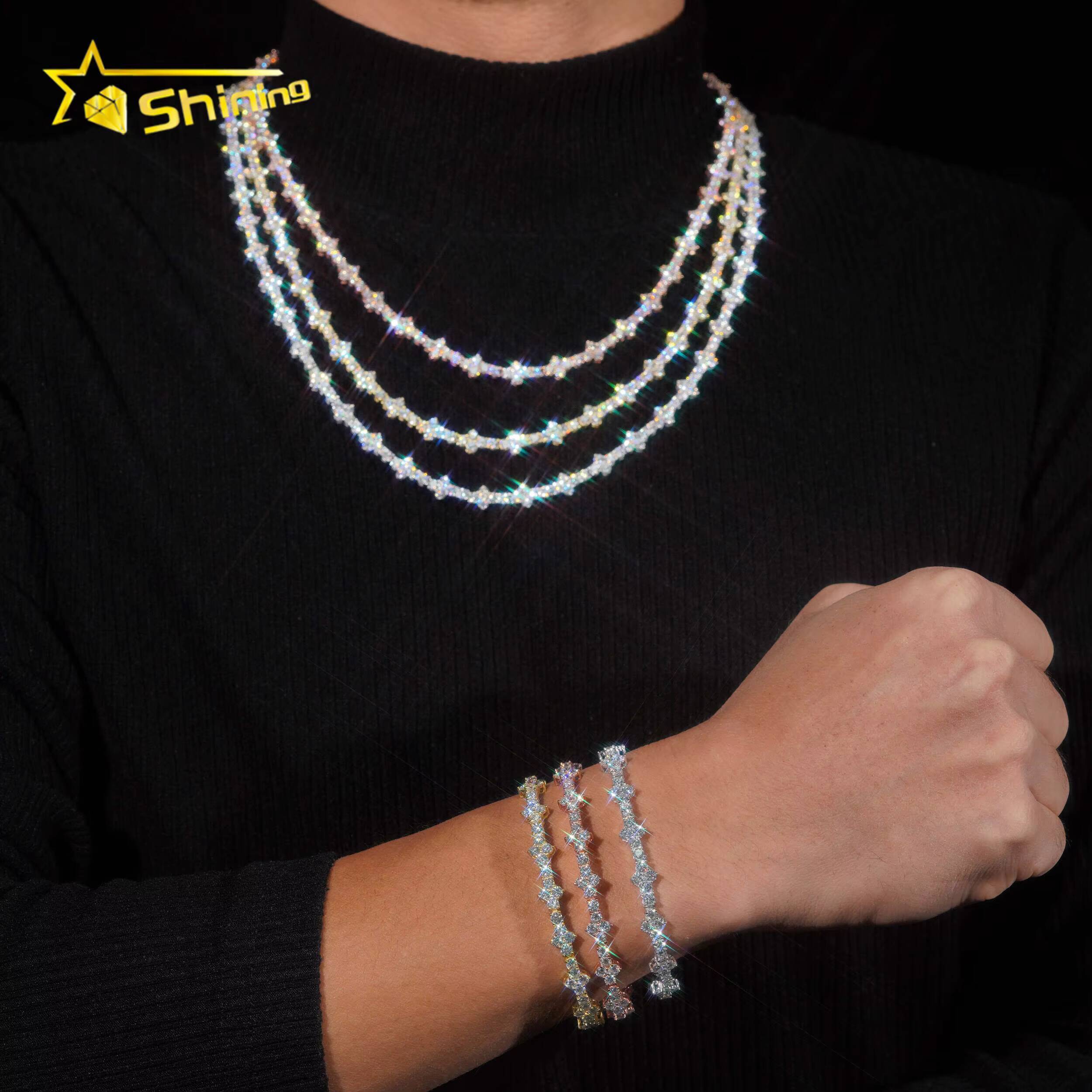 925 Sterling Silver Fast Delivery Cross Tennis Necklace Bracelet Pass Diamond Tester GRA Certified VVS Moissanite Tennis Chain