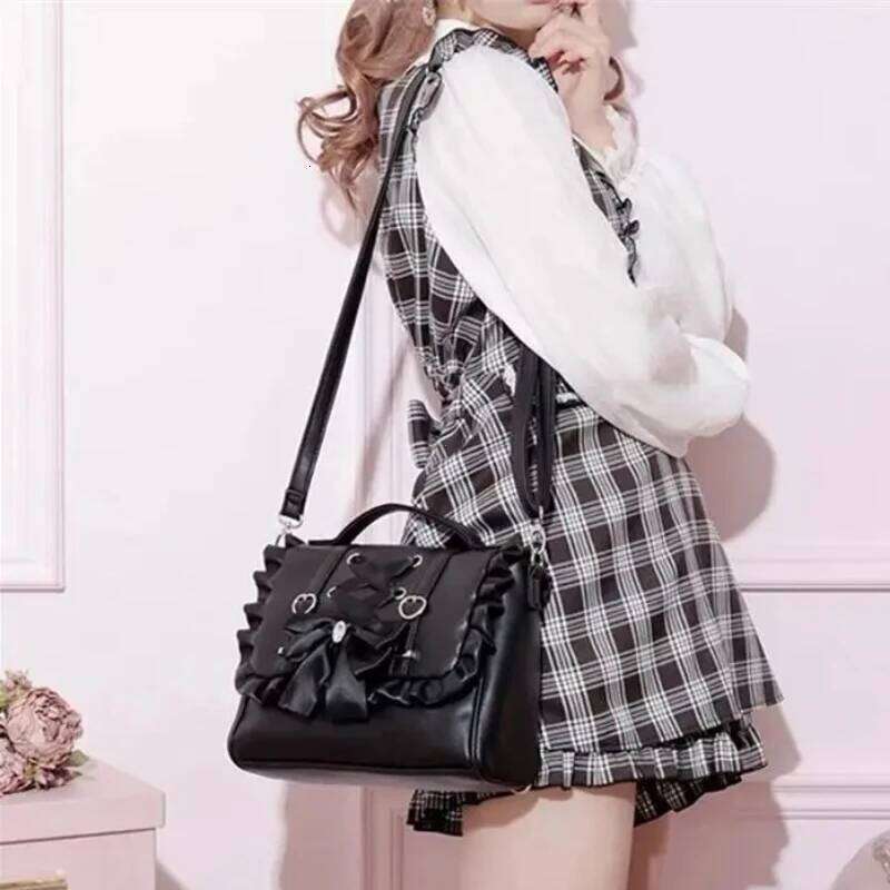 Casual PU Leather Kawaii Backpack Lolita Knot Women's Bapa Handbag Single Crossbody Double oulder Korean Sle Ita Bag