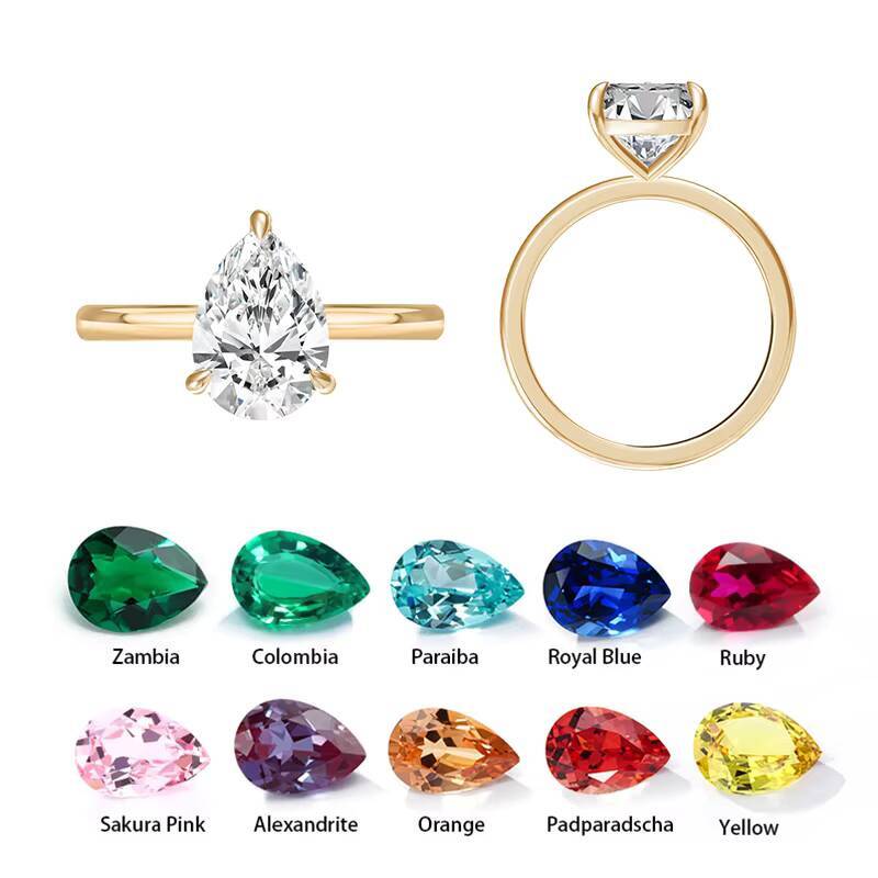 Starsgem Gold Engagement Ring 1CT Pear Shape HPHT CVD Lab Grown Diamond Solid Gold Jewelry