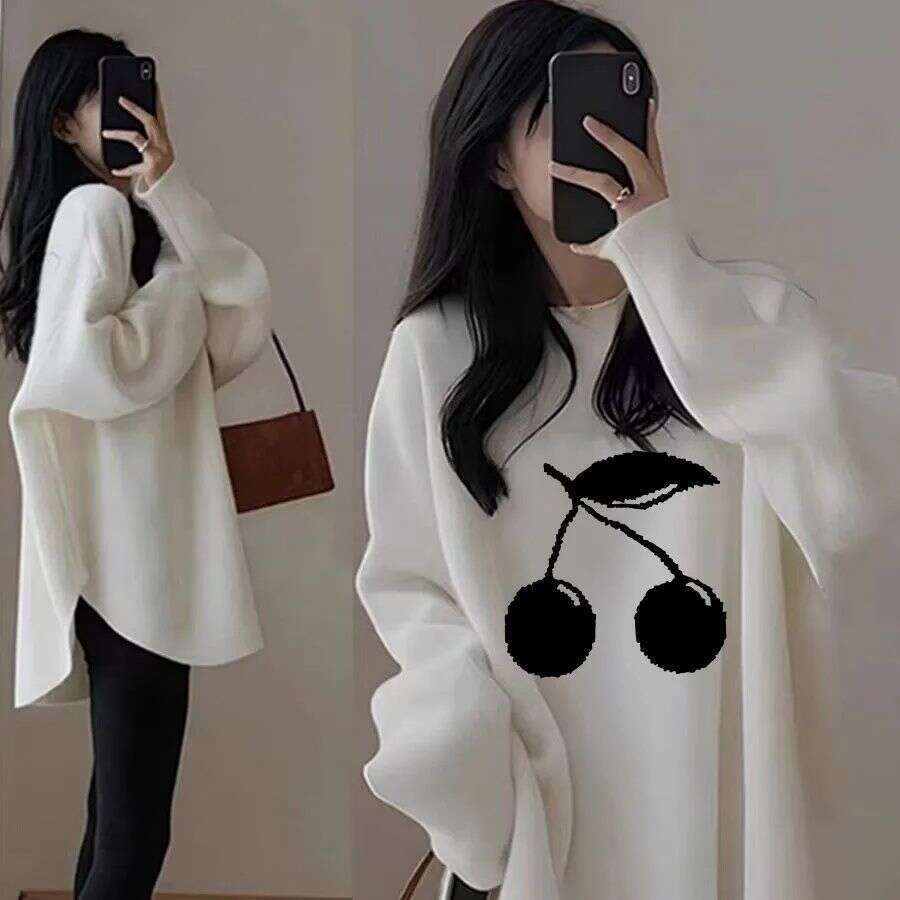 Thickened Thermal Mid-Length Plus Size Long Sleeve T-Shirt Women Loose Fit Base Shirt For Autumn And Winter