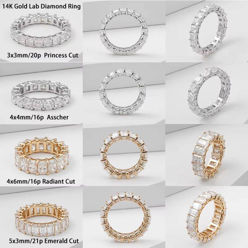 DEF VS Princess Asscher Radiant Emerald Loose Diamonds Jewelry Starsgem 14k Gold Wedding Rings CVD HPHT Lab Diamond Band Ring