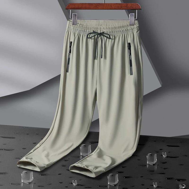 Breathable Elastic Men Running Sport Pants Ice Silk Jogging Thin Sweatpants Casual Outdoor Training Gym Fitness Trousers 8XL 260122