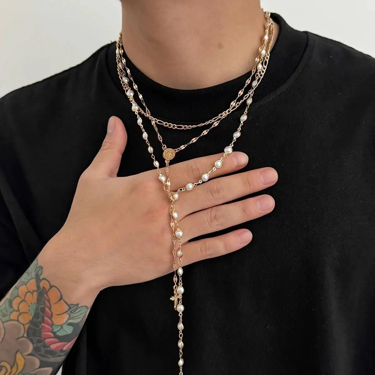 Salircon 3PcsSet Boho Jesus Cross Pendant Necklace Women Trendy Exquisite Pearl Beaded Chain Y2K Charm Jewelry Gift 260128