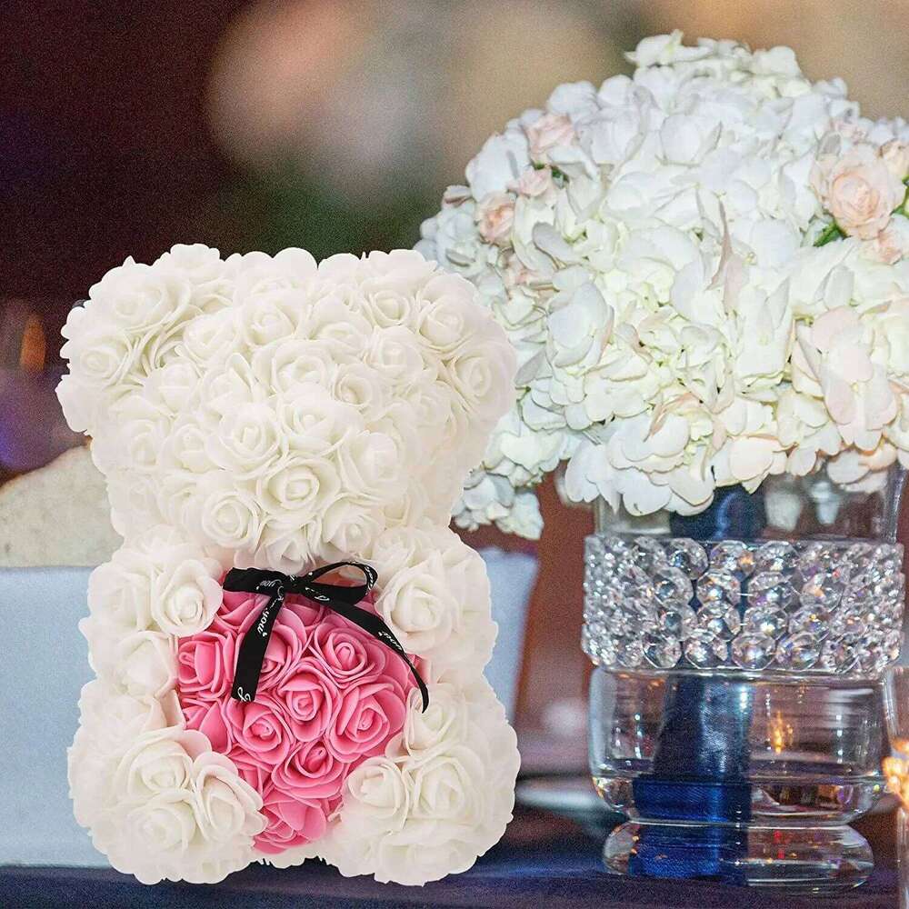 1pc 25cm Artificial Foam Flowers Rose Bear Romantic Creative Gifts For Valentines Day Anniversary Weddingwith gift box Y260131