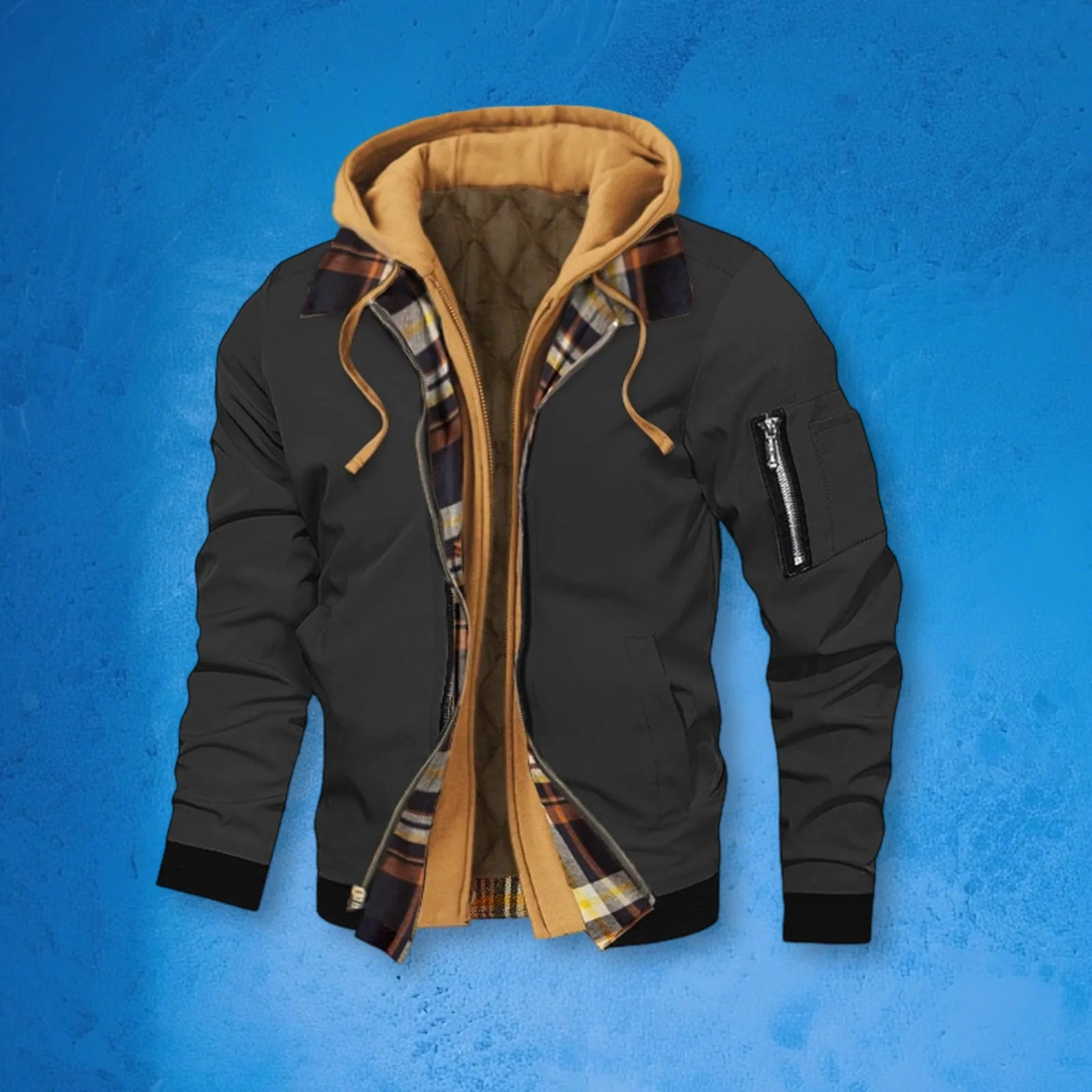 Mens Winter Hooded Jacket Casual Two Piece Zip Up Long Sleeve Warm Coats 260122