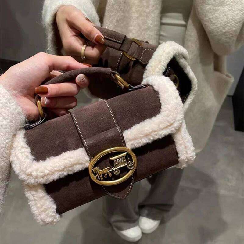 Luxury brand women's high-end designer 2024 new autumn and winter plush handbag single shoulder crossbody small square bag