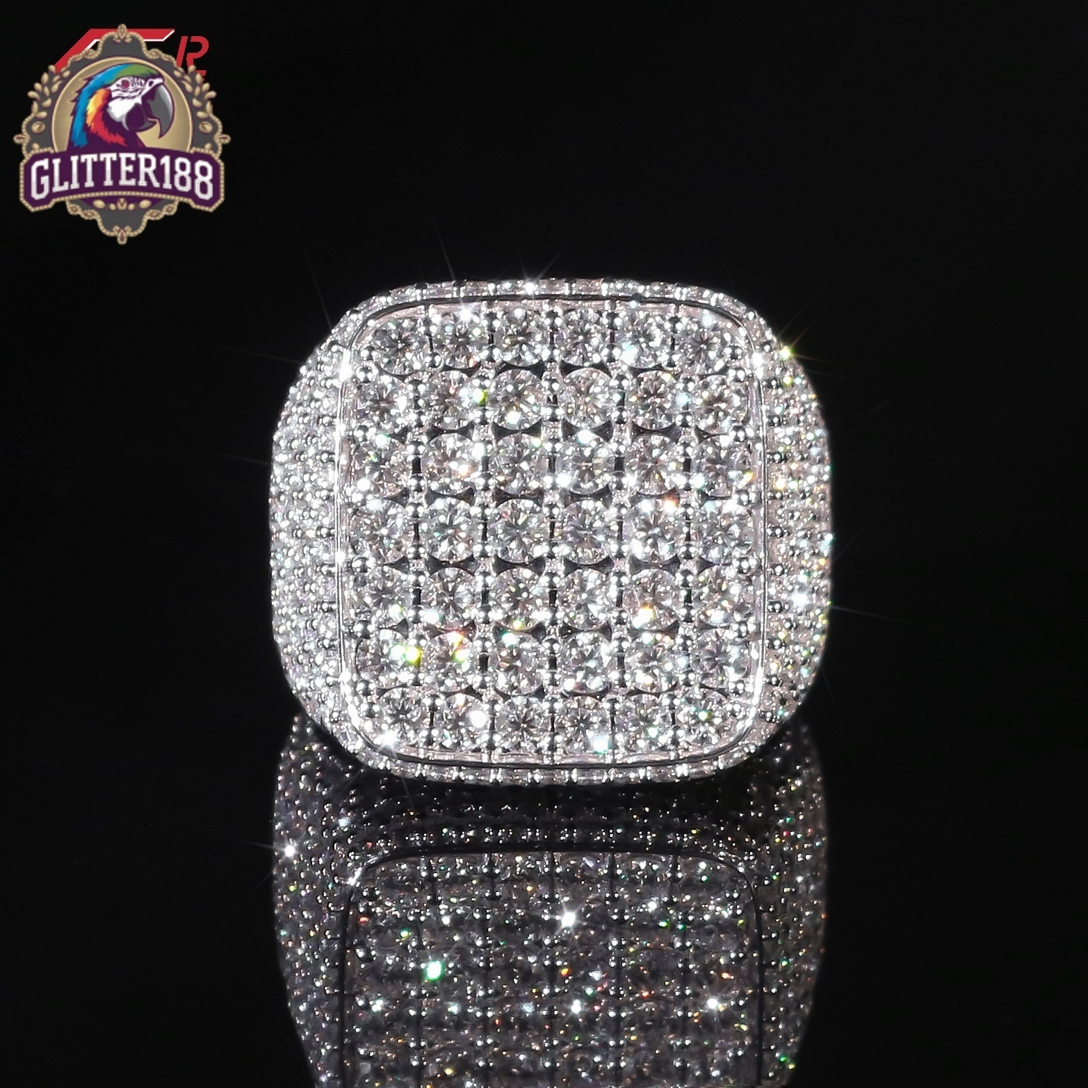 Custom Moissanite Ring Men Super Sparkling S925 Rappers Prong Setting Hiphop Iced Out Moissanite Ring