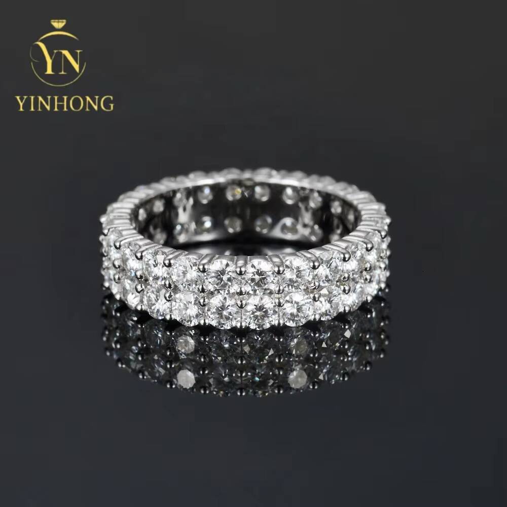 Dropshipping Fine S925 Silver Jewelry Two Three Row Ring Full Diamond Design Fashion Tennis Moissanite Ring Jewelry