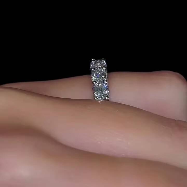 4 mm round cut moissanite micro pave full eternity wedding band white gold plated fine jewelry