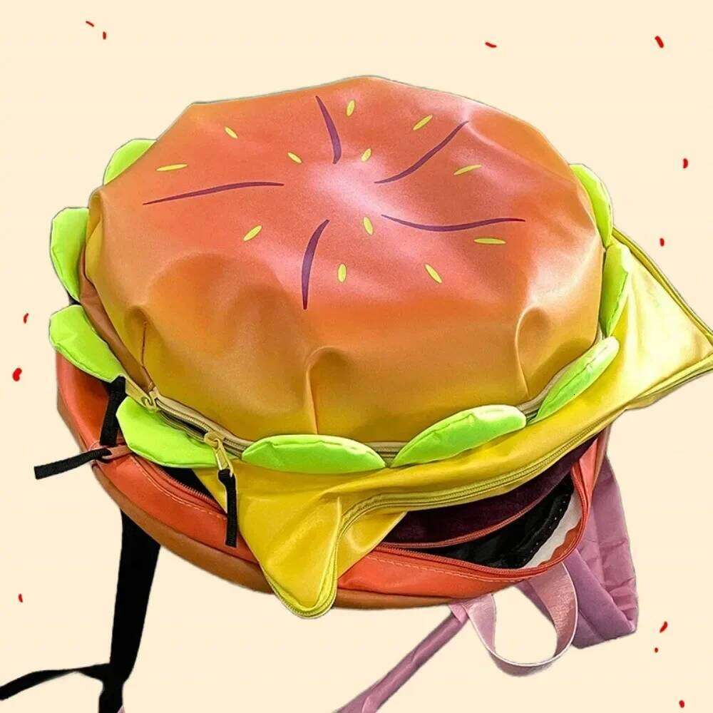 Stylish Hamburger Daypack Laptop Storage Zipper Portable Casual Tote PU Cheeseburger Backpack for Unisex Travel Outdoor Vacation