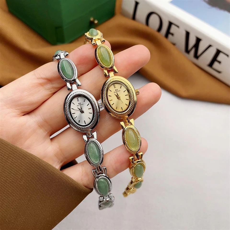 Womens Gold Watch Vintage Brown Jade Bracelet Small Dial Quartz Daily Wear Party Clock Waterproof Ladies Watches Gifts 260126
