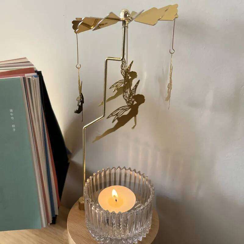 Home Rotating Candle Holder with Wooden Bottom Magnetic Transit Windmill Walking Carousel Horse Lamp Sitting Tray Xmas Snowflake Y260131