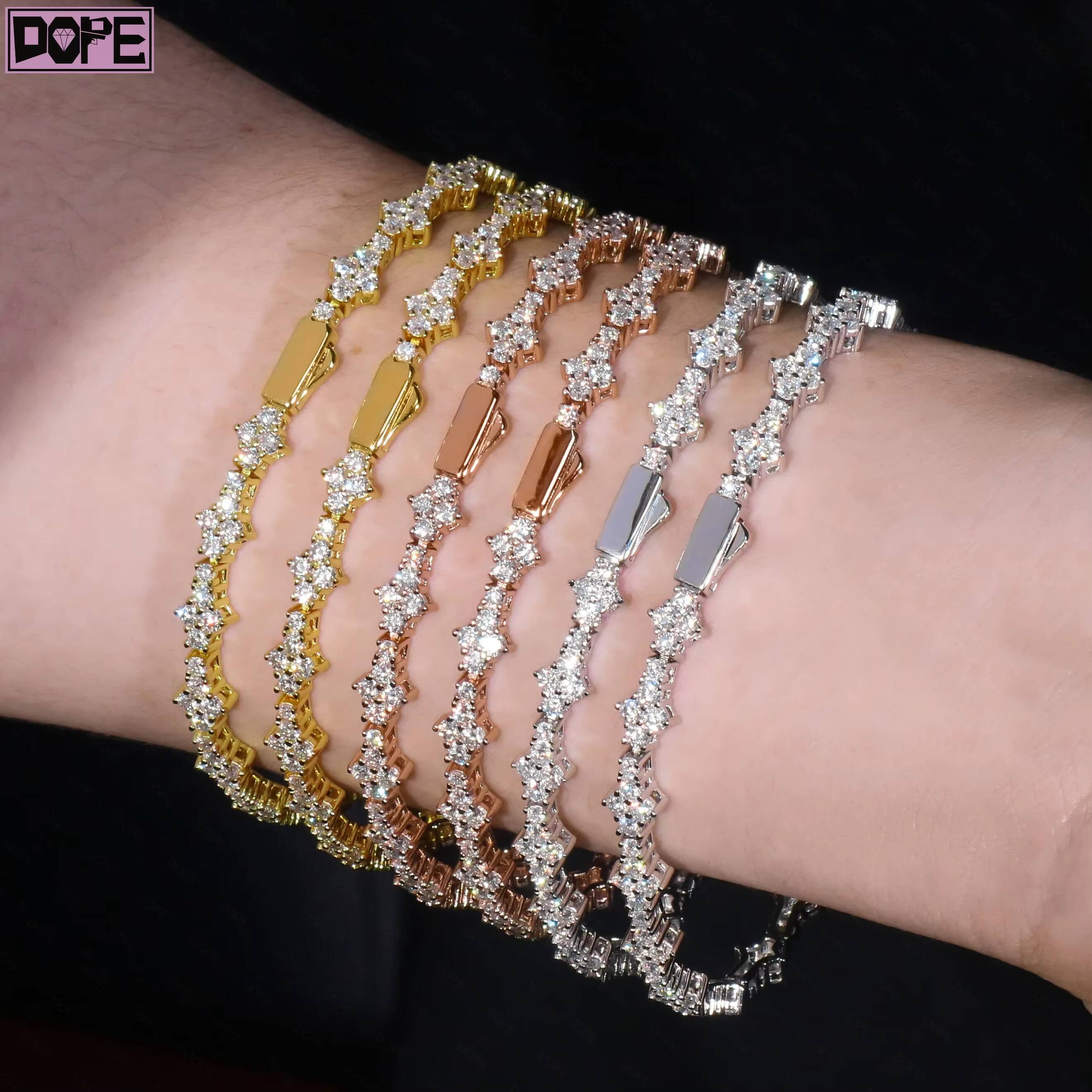 3 Color Moissanite Bracelet Men Women Jewelry 925 Silver Star Flower Charm Bracelet VVS Moissanite Tennis Bracelet