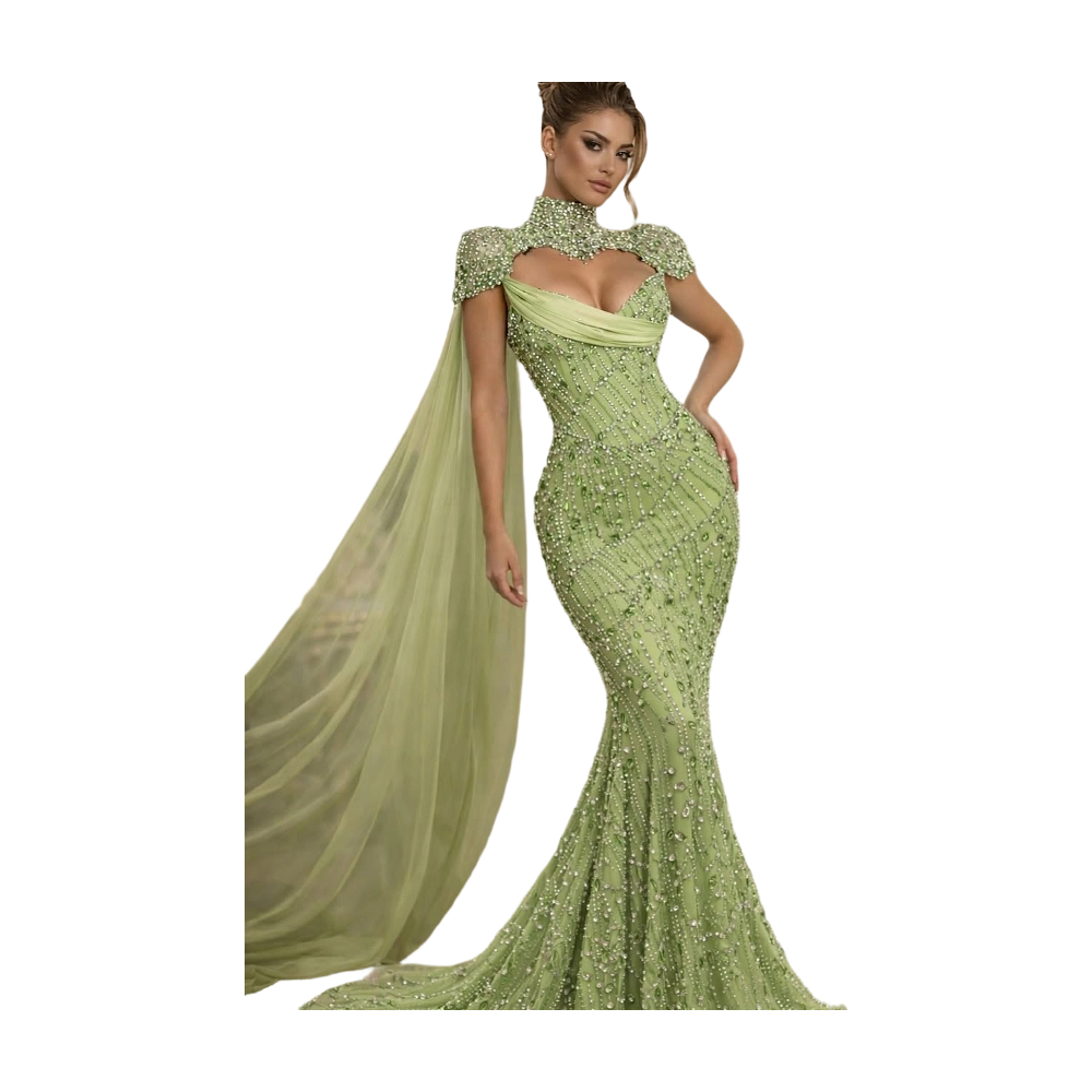 Exquisite Crystal Beading Evening Dresses Strapless Prom Dress with Cape Princess Slim Fit Mermaid Party Gowns Vestidos De Noche Plus Size