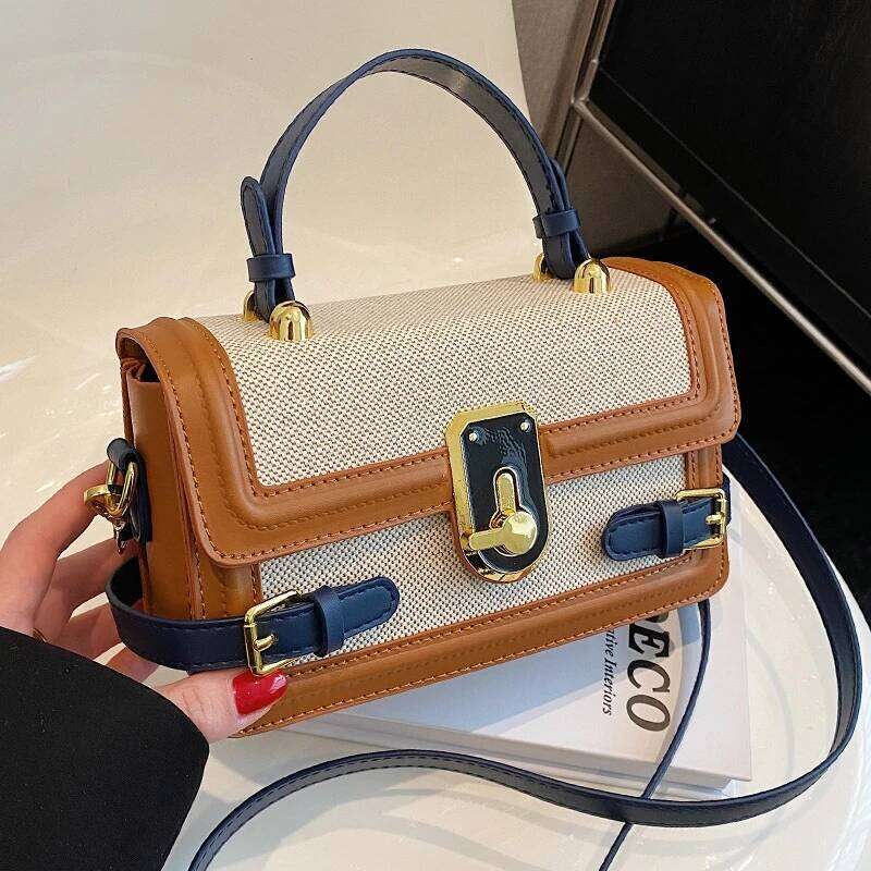 Fashion Colorblocking Design Women's Hundred Handbag Small Square Shoulder Bag Retro Leisure Crossbody PU Material