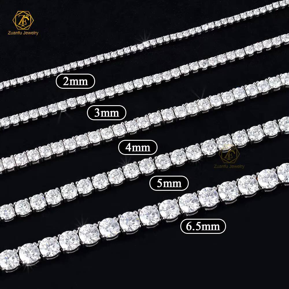 Fine Jewelry Hip Hop Bling S925 Silver 2mm 3mm 4mm 5mm 65mm GRA VVS Moissanite Iced Out Tennis Chain Necklace for Men Women
