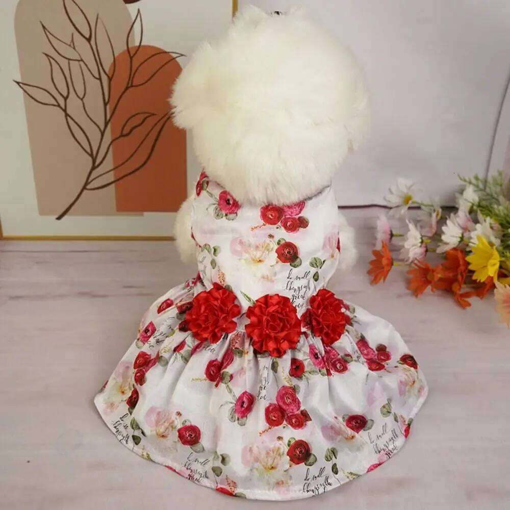 Print Cute Princess Breathable Soft Pet Skirt Red Rose Dog Sleeveless Dress Spring H260130