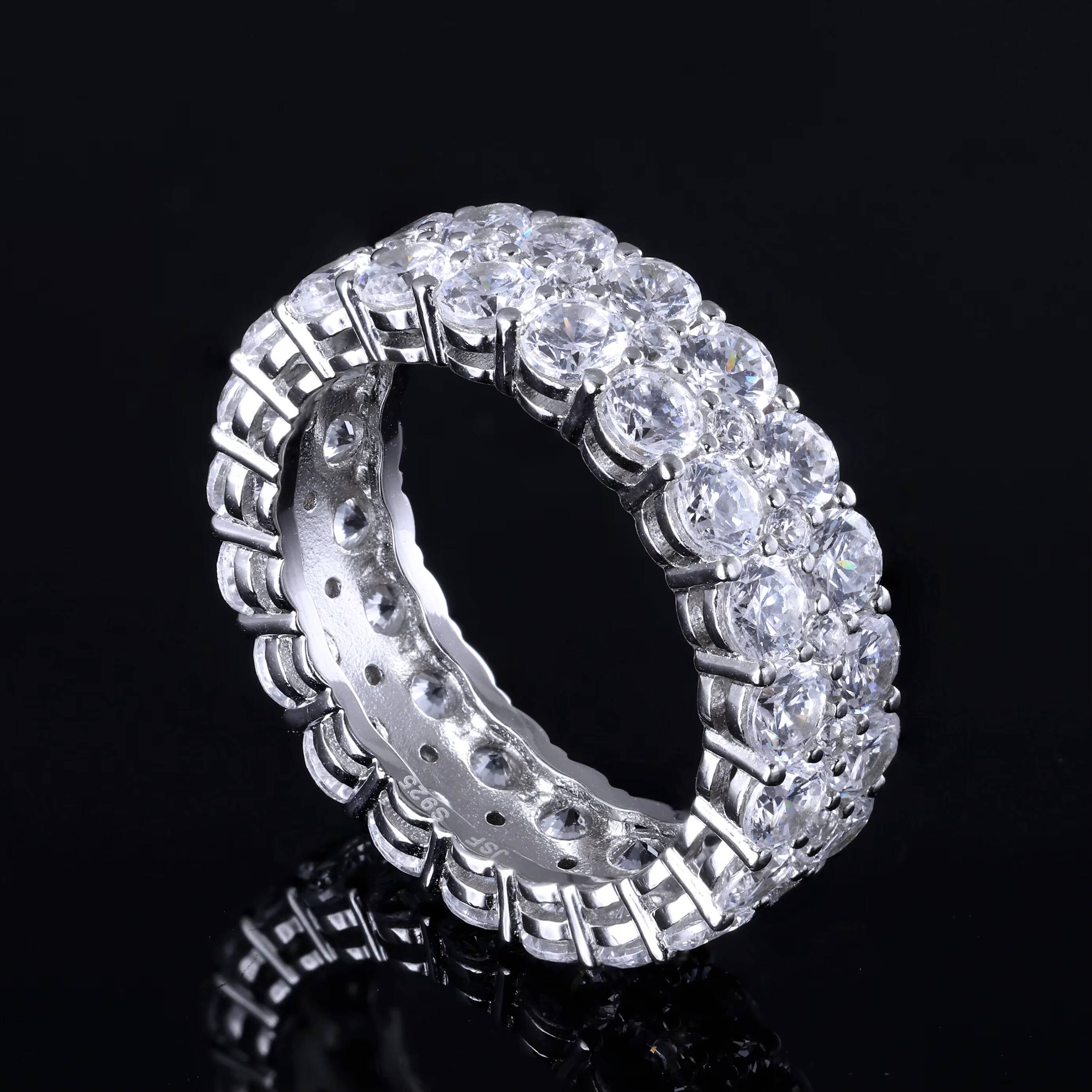 Luster Handmade 925 Sterling Silver Triple Paving Stones 6mm Wide Band GRA VVS Moissanite Wedding Band Ring