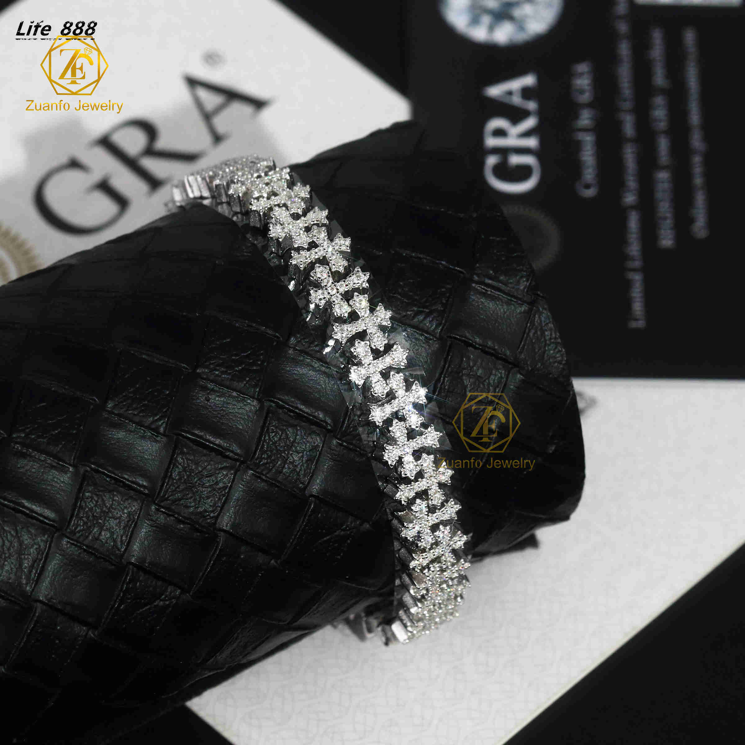 Rapper Jewelry Iced Out Cross Design Moissanite Cuban Chain Bracelet Hip Hop Bracelet 925 Silver Cuban Link Bracelet