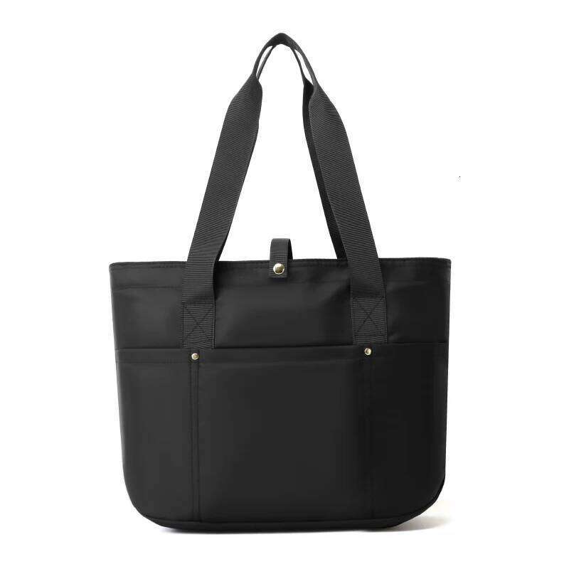 Women's portable folding storage bag with multiple compartments and adjustable shoulder strap for large capacity.