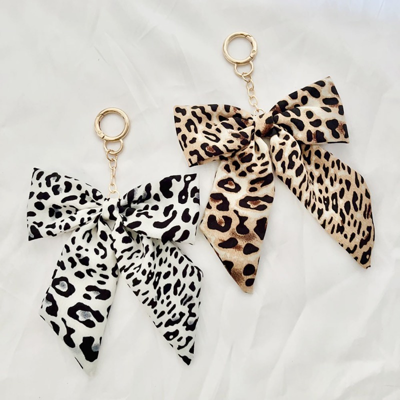 Keychain Print birthday gift Bow Fashion Leopard Fabric Scarf Bag Charm Creative Pendant Exquisite Accessory Ideal Gift for Women