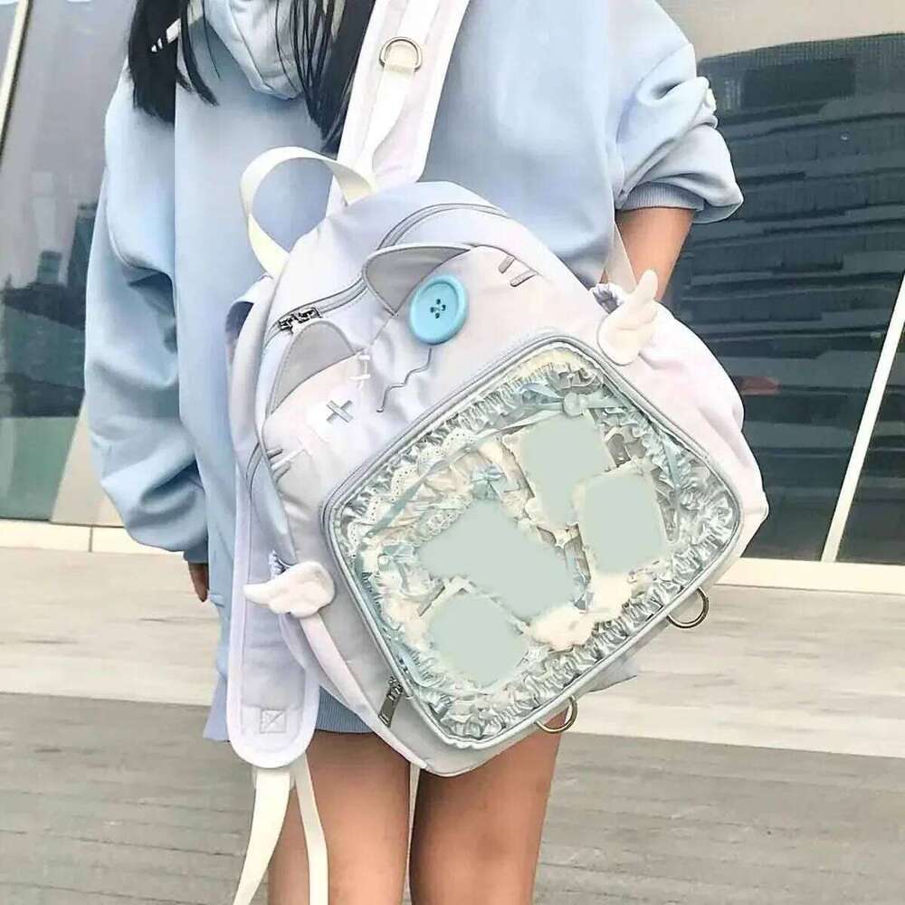 Cute Cat Backpack Women Nylon Japanese Style Casual Fashion Transparent Ita Bag Large Capacity Female Aesthetic Backpacks bolsa